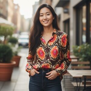 Finley Monica Medallion Flame Print Blouse Made USA Women's L